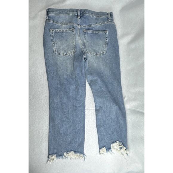 We The Free People Jeans Womens Size 27 Blue Cropped Distressed Denim Button Fly - Picture 3 of 8